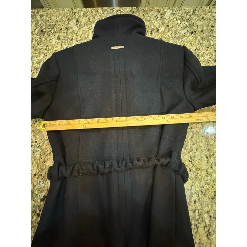 Vince Camuto Womens Chain-Belt Walker Coat Wool Blend Black Size Petite XS